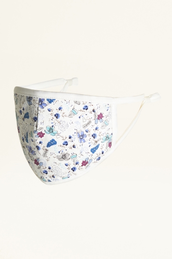 White with Blue Floral Print Cotton Mask
