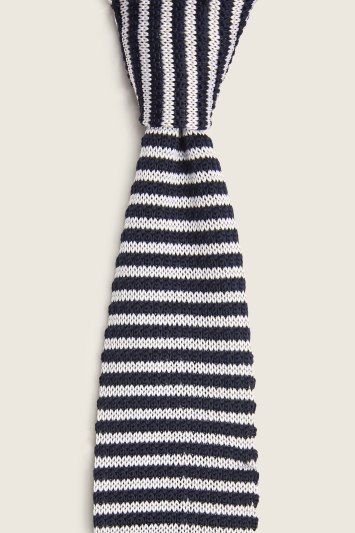Moss London Navy with White Stripe Knitted Tie