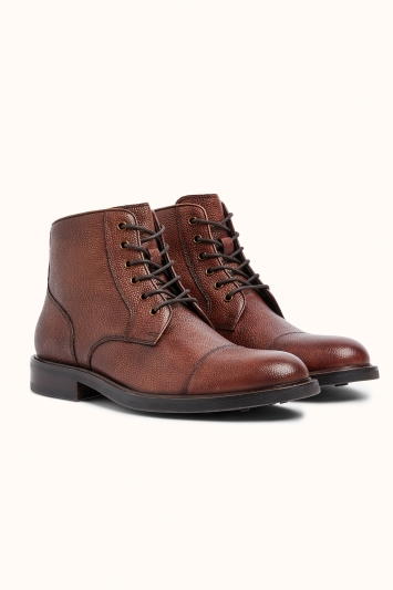 Brown Grained Leather Boot