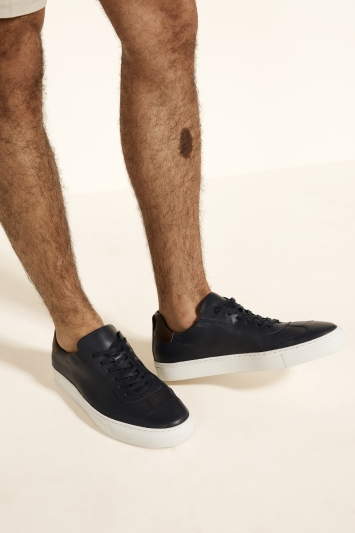 Dalston Navy Leather Smart Trainer