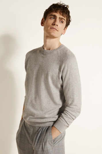 Light Grey Cotton-Cashmere Raglan Knitted Sweatshirt