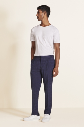 Moss 1851 Tailored Fit Navy Check Trousers