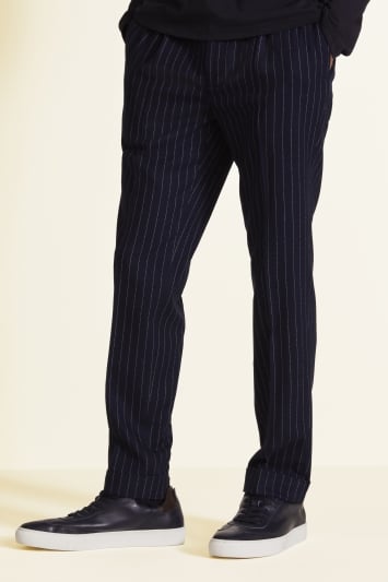 Moss 1851 Tailored Fit Navy Stripe Trousers