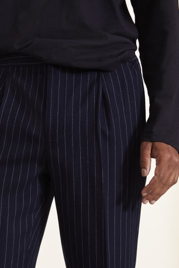 Moss 1851 Tailored Fit Navy Stripe Trousers