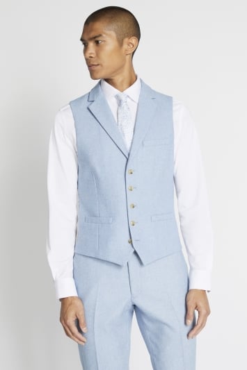 Slim Fit Light Blue Tweed Waistcoat