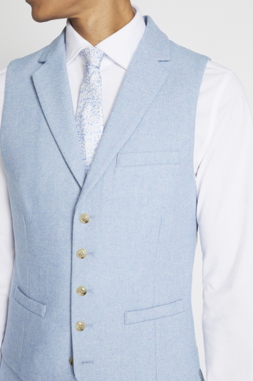 Slim Fit Light Blue Tweed Waistcoat