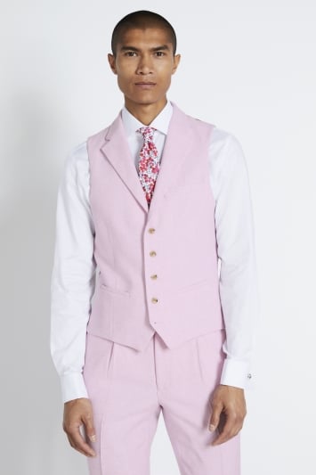 Slim Fit Pale Pink Tweed Waistcoat