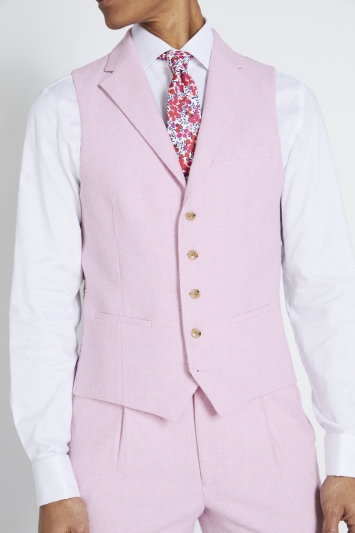 Slim Fit Pale Pink Tweed Waistcoat