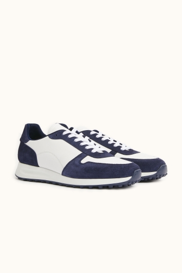 Brixton White & Navy Leather & Suede Trainer