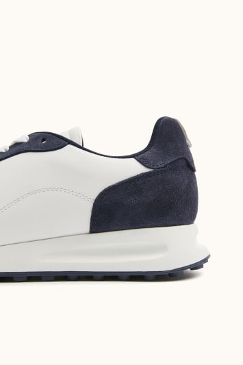 Brixton White & Navy Leather & Suede Trainer