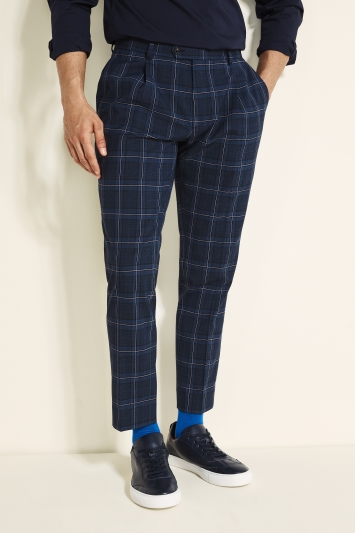 Slim Fit Navy & Pink Check Trouser
