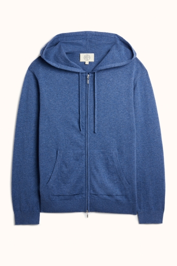 Harbour Blue Cotton-Cashmere Knitted Zip-Up Hoodie