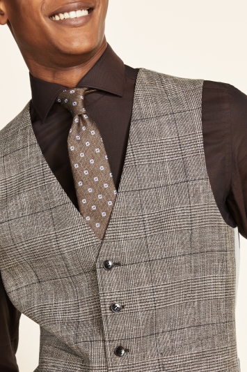 Tailored Fit Brown Check Waistcoat