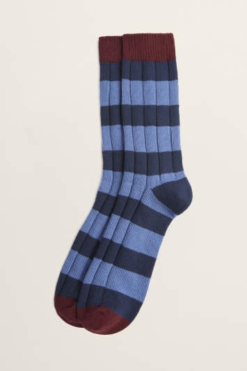 Blue, Navy & Burgundy Club Stripe Chunky Sock