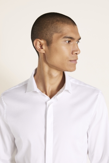 Slim Fit White Bluff Fly Front Stretch Shirt