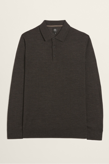 Highland Peat Merino-Blend Long-Sleeve Polo Shirt