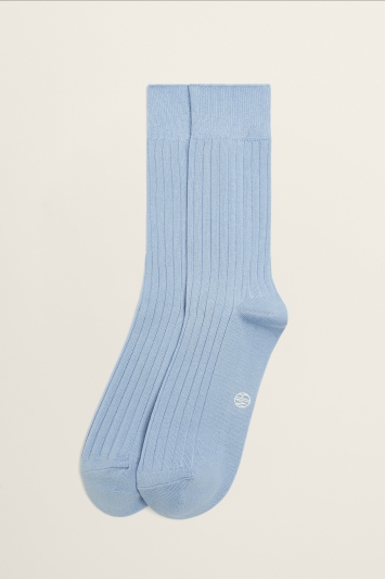 Moss Bros Pale Blue Fine Ribbed Sock