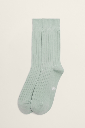 Moss Bros Pale Green Fine Ribbed Sock
