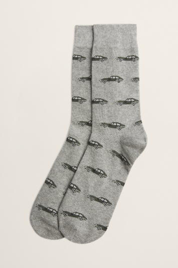 Grey Classic Car Motif Cotton-Blend Sock