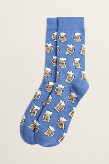 Blue Pint Motif Cotton-Blend Sock