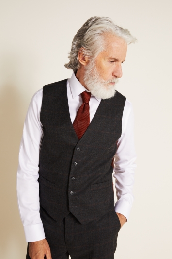 Tailored Fit Charcoal Orange Check Waistcoat