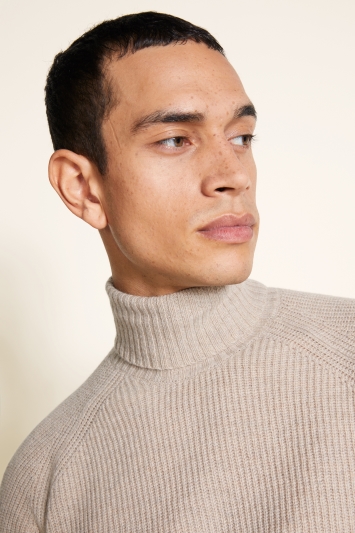 Oatmeal Chunky Rib Roll-Neck Jumper