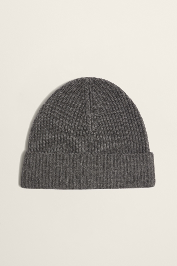 Grey Ribbed Lambswool-Blend Beanie