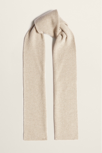 Moss Bros Oatmeal Ribbed Lambswool-Blend Scarf