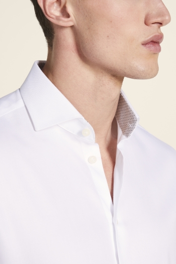 Tailored Fit White Contrast Panama Zero Iron Shirt