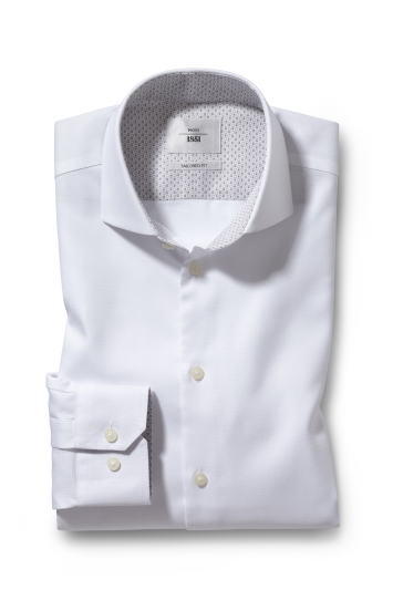 Tailored Fit White Contrast Panama Zero Iron Shirt