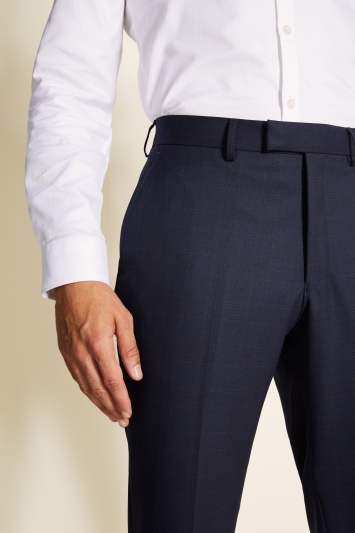Regular Fit Navy and Red Check Trouser