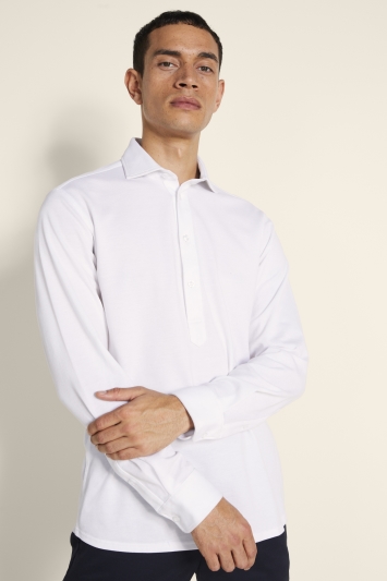 Tailored Fit White Knit Popover Shirt