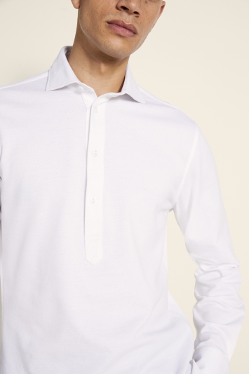 Tailored Fit White Knit Popover Shirt