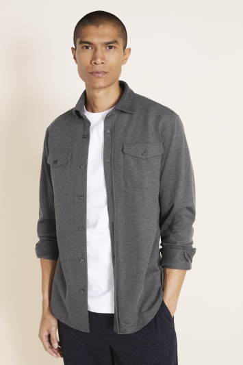Tailored Fit Charcoal Knit Overshirt