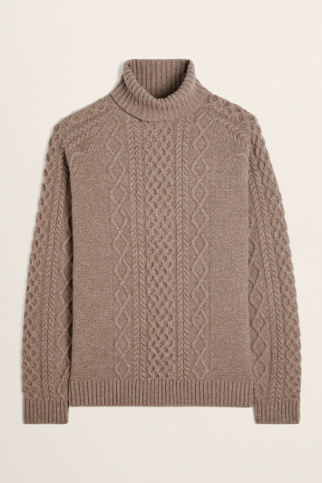 Biscuit Chunky Cable Roll-Neck Jumper