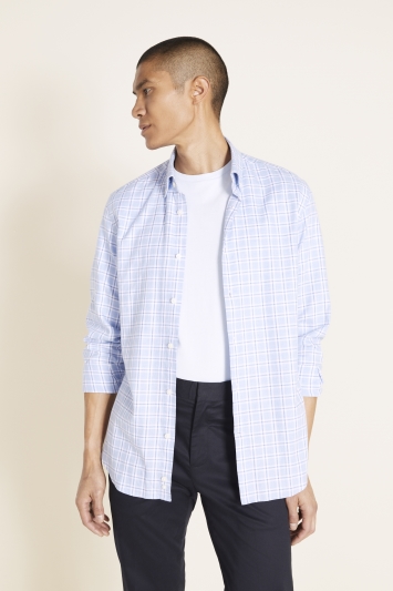 Tailored Fit Sky Brushed Check Shirt