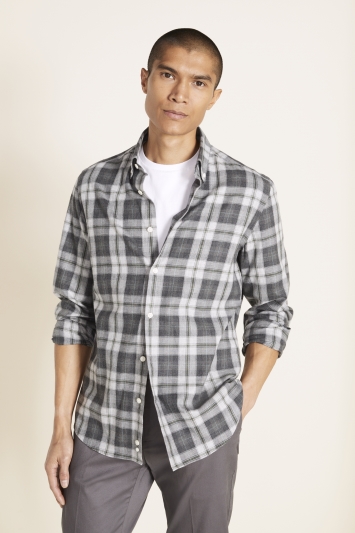 Tailored Fit Green Brushed Check Shirt