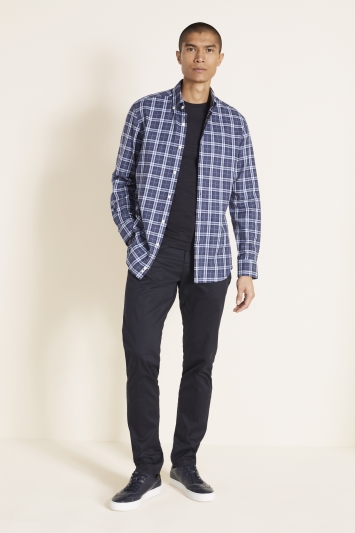 Tailored Fit Blue Brushed Check Shirt