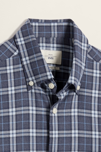 Tailored Fit Blue Brushed Check Shirt