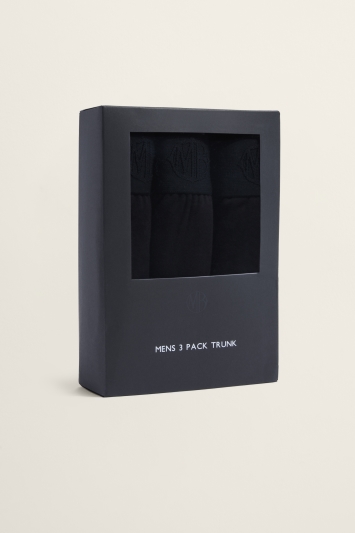 Moss Bros Black Cotton Jersey Trunk 3-Pack