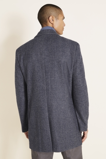 Tailored Fit Blue Herringbone Overcoat
