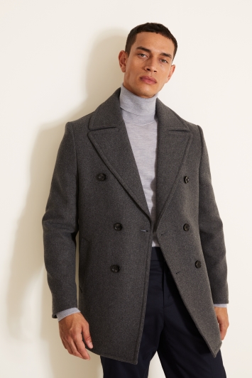 Tailored Fit Charcoal Pea Coat, Men S Peacoat Slim Fit Grey
