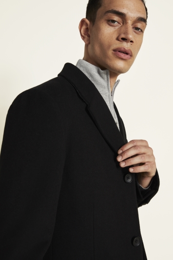 Moss London Slim Fit Black Overcoat 