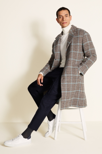 Slim Fit Tan with Teal Check Overcoat