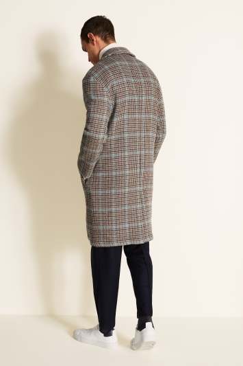 Slim Fit Tan with Teal Check Overcoat