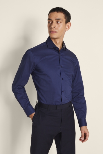 Tailored Fit Navy Stretch Contrast Shirt