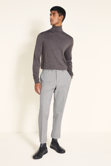 Slim Fit Grey & Rust Windowpane Trouser