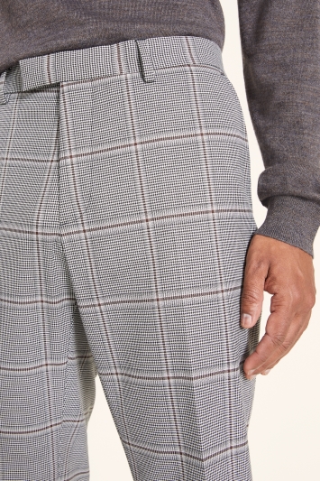 Slim Fit Grey & Rust Windowpane Trouser
