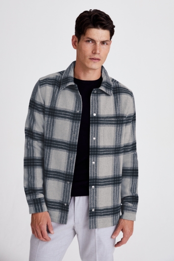 Tailored Fit Navy Check Overshirt 