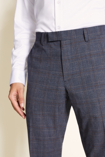 Moss London Slim Fit Charcoal Brown Check Trouser